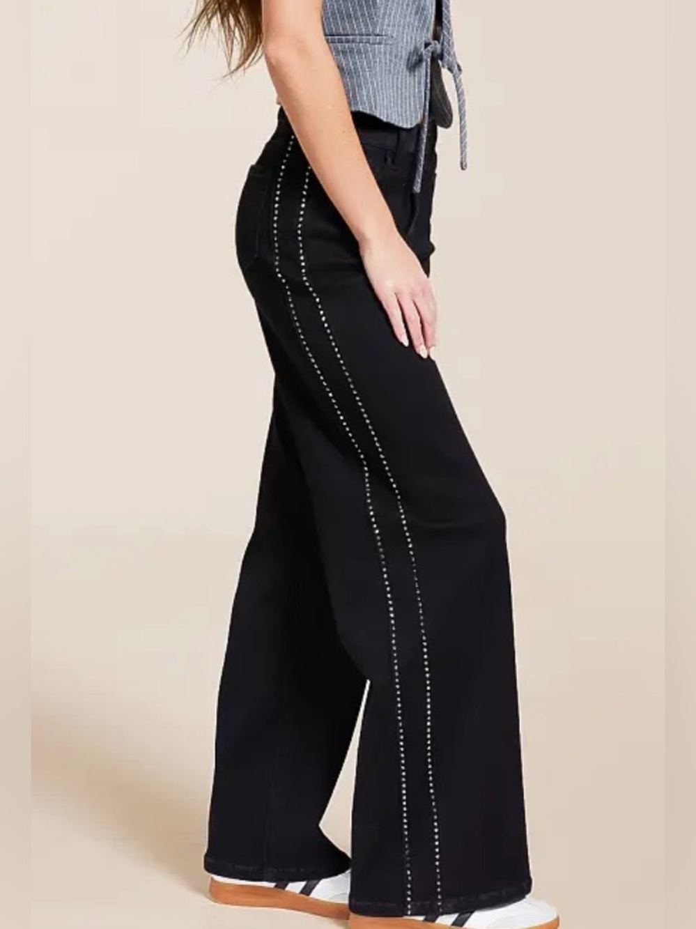 VERVET by FLYING MONKEY Olivia Rhinestone High Rise Wide Leg Jean 26